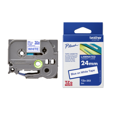Schriftband Brother TZe-253 weiß/blau 24mm x 8m