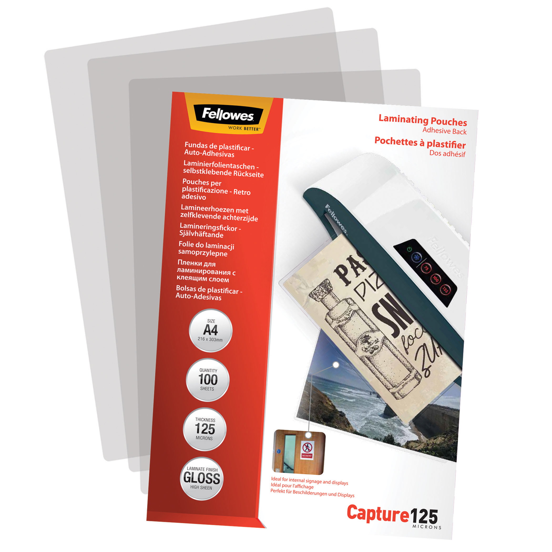 Folientasche FELLOWES A4 228X303mm 125my glänzend 100 St/Pack selbstklebend