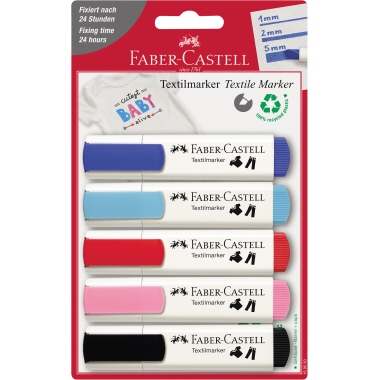 Textilmarker Castell Baby-Party 5er Set hellblau, blau, rot, rosa, schwarz