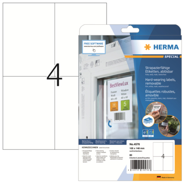 Etikett Herma 4576 105x148mm weiß Wetterfest, Folie, Ablösbar, Matt, Für L