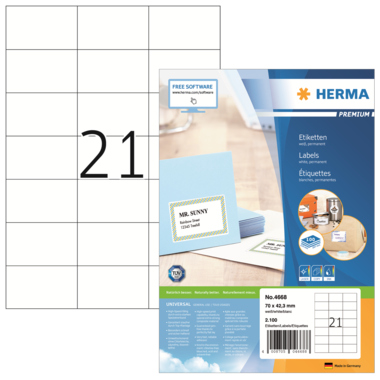 Etikett Herma 4668 70,0x42,3mm weiß Inkjet-, Laser- U. Kopier
