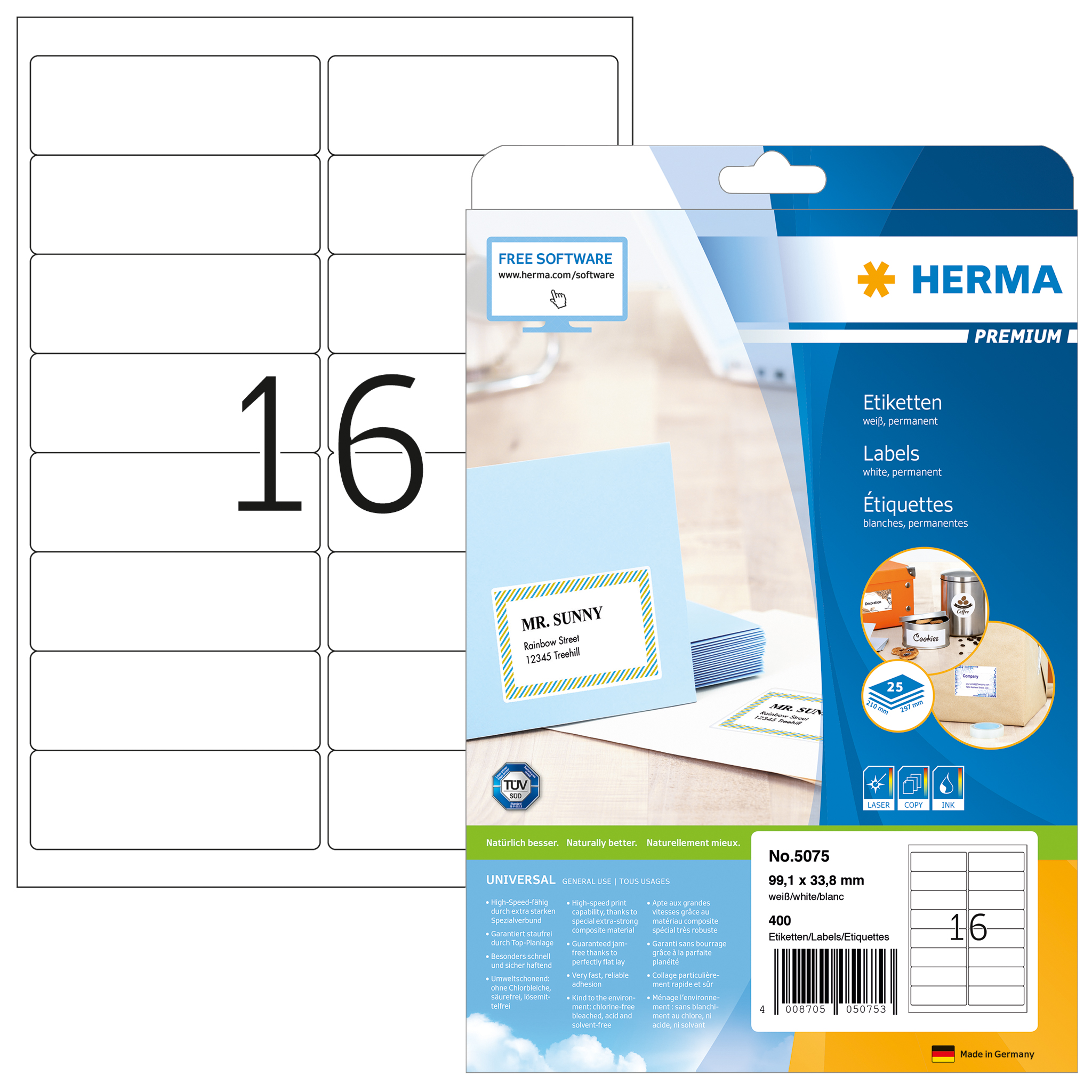 Etikett HERMA 5075 99,1x33,8mm weiß 