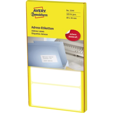 Etikett Avery Zweckform 3344 89x36mm weiß 320 St.