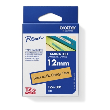 Schriftband Brother TZe-B31 signalorange/schwarz 12mm x 5m