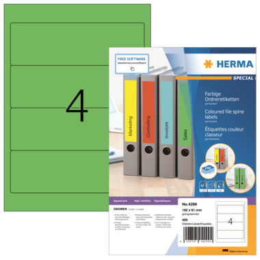 Rückenschild Herma 4299 kurz/breit grün 192x61mm, selbstklebend