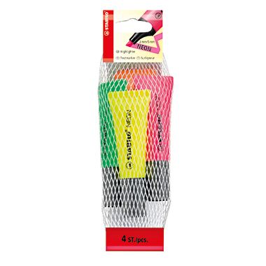 Textmarker Stabilo NEON 72/4-1-5 4er Etu Farbe: Gelb, Grün, Orange, Pink