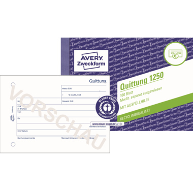 Quittung Zweckf 1250 A6 quer recycling 