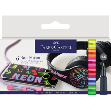Fasermaler Castell 1608 neon 6er Etui sortiert 1,5mm Rundspitze