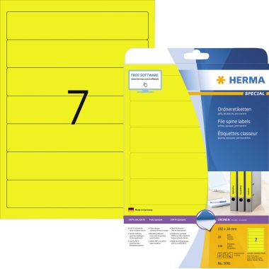Rückenschild Herma 5091 PC gelb Kurz/schmal, Selbstklebend