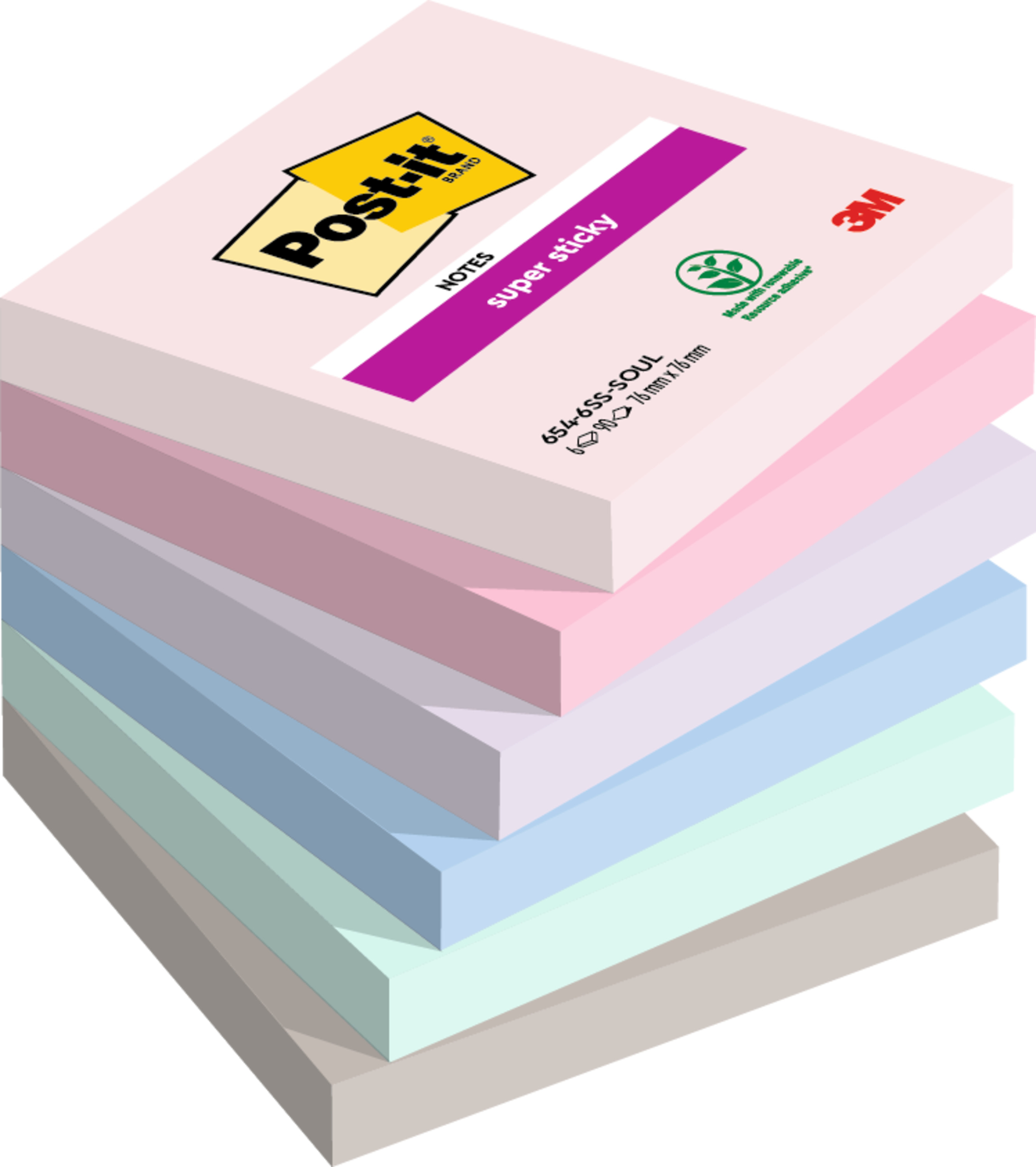 Haftnotiz Post-It 654-6SS-SOUL 76x76mm Soulful Collection