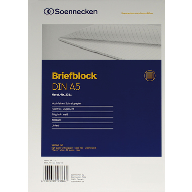 Briefblock Soennecken 2311 A5 lin. weiß, 70g, 50Bl