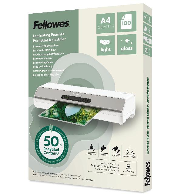 Folientasche Fellowes A4 100142987 80mic Recycled glänzend Pack. 100 Stück