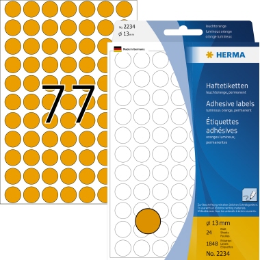 Etikett HERMA 2234 Ø-13mm leuchtorange Markierungspunkte 1.848 St.