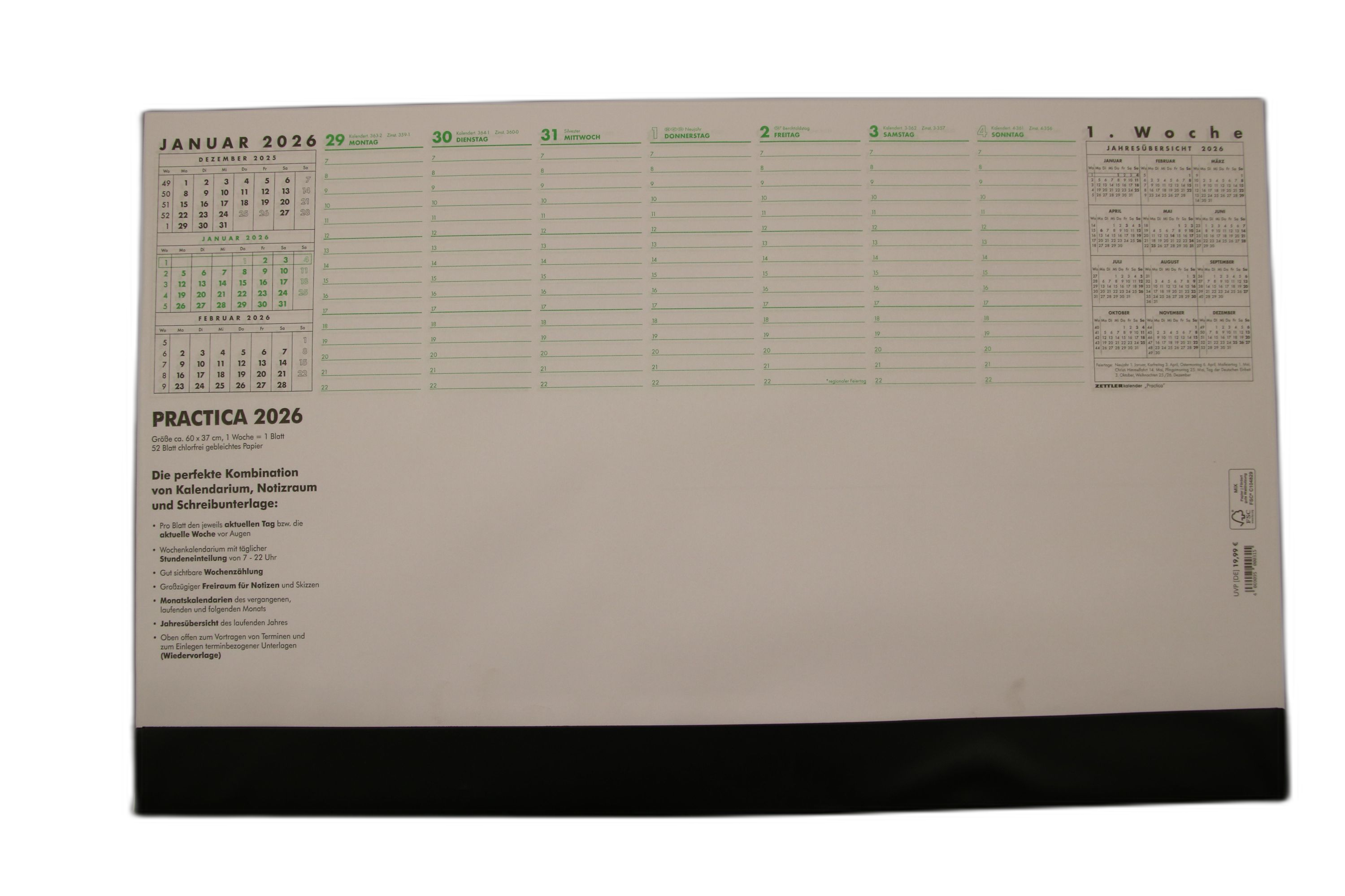 Schreibunterlage ZETTLER 102 Practica 60x37cm, 1 Seite / 1 Woche 