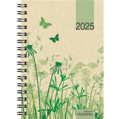 Taschenkalender Zettler 639-0640 1W/2S 10x14cm Aus Gras 4-spr. Wire-o-bindung