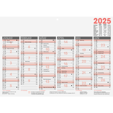 Tafelkalender A4 50-11319 1S/6M zweifarbig mit Tageszählung