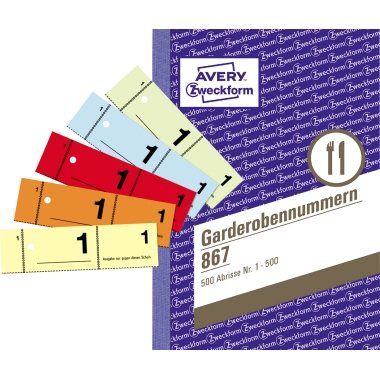 Garderobenummmern Zweckf. 867 5 Farben A6, 1-500