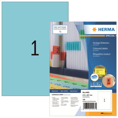 Etikett Herma 4403 210x297mm blau Papier, Matt, Inkjet-, Laser- U. Kopiere