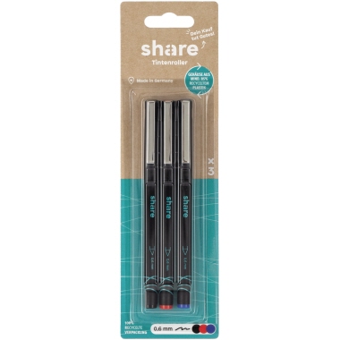 Tintenroller share 3er Etui sort. schwarz, blau, rot, 0,6mm