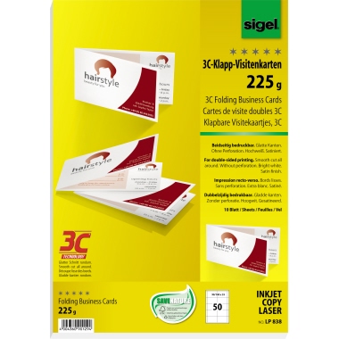 Visitenkarten Sigel LP838 3C 90/180x55mm, Klappkarte, Beidseitig Be.
