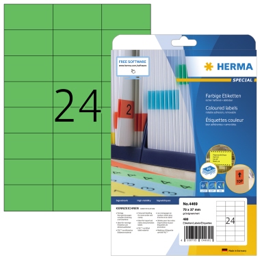Etikett Herma 4469 70,0x37,0mm grün Inkjet-, Laser- U. Kopier