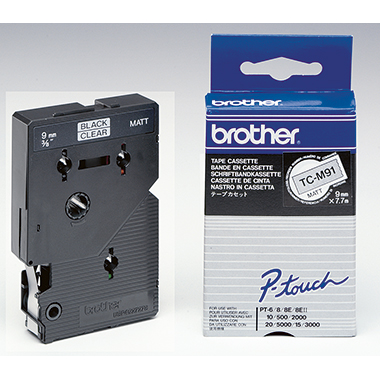 Schriftband Brother TC-M91 farblos/schwarz 9mm x 7,7m