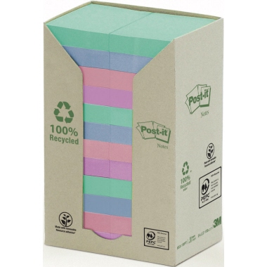 Haftnotiz Post-It 653-1RPT 51x38mm rec Ycling, 24 Blöcke À 100 Blatt, Grasgrün,