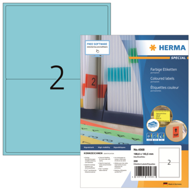 Etikett Herma 4568 199,6x143,5mm blau Inkjet-, Laser- U. Kopier