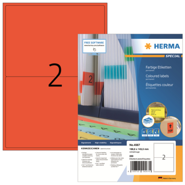 Etikett Herma 4567 199,6x143,5mm rot Inkjet-, Laser- U. Kopier