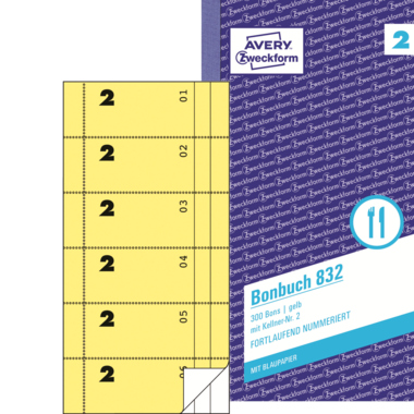 Bonbuch Zweckform 832 105x198mm gelb 2x50bl.