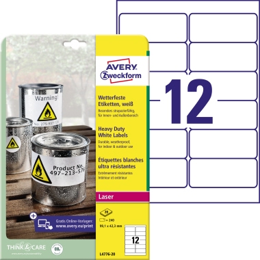 Etikett Avery Zweckform L4776-20 99,1x42,3mm weiß Folie 240 St.