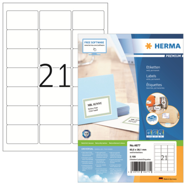 Etikett HERMA 4677 63,5x38,1mm weiß PREMIUM 2.100 St.