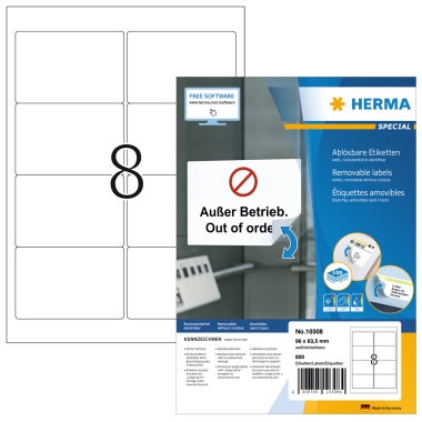 Etikett Herma 10308 96x63,5mm weiß ablösbar, wieder haftend