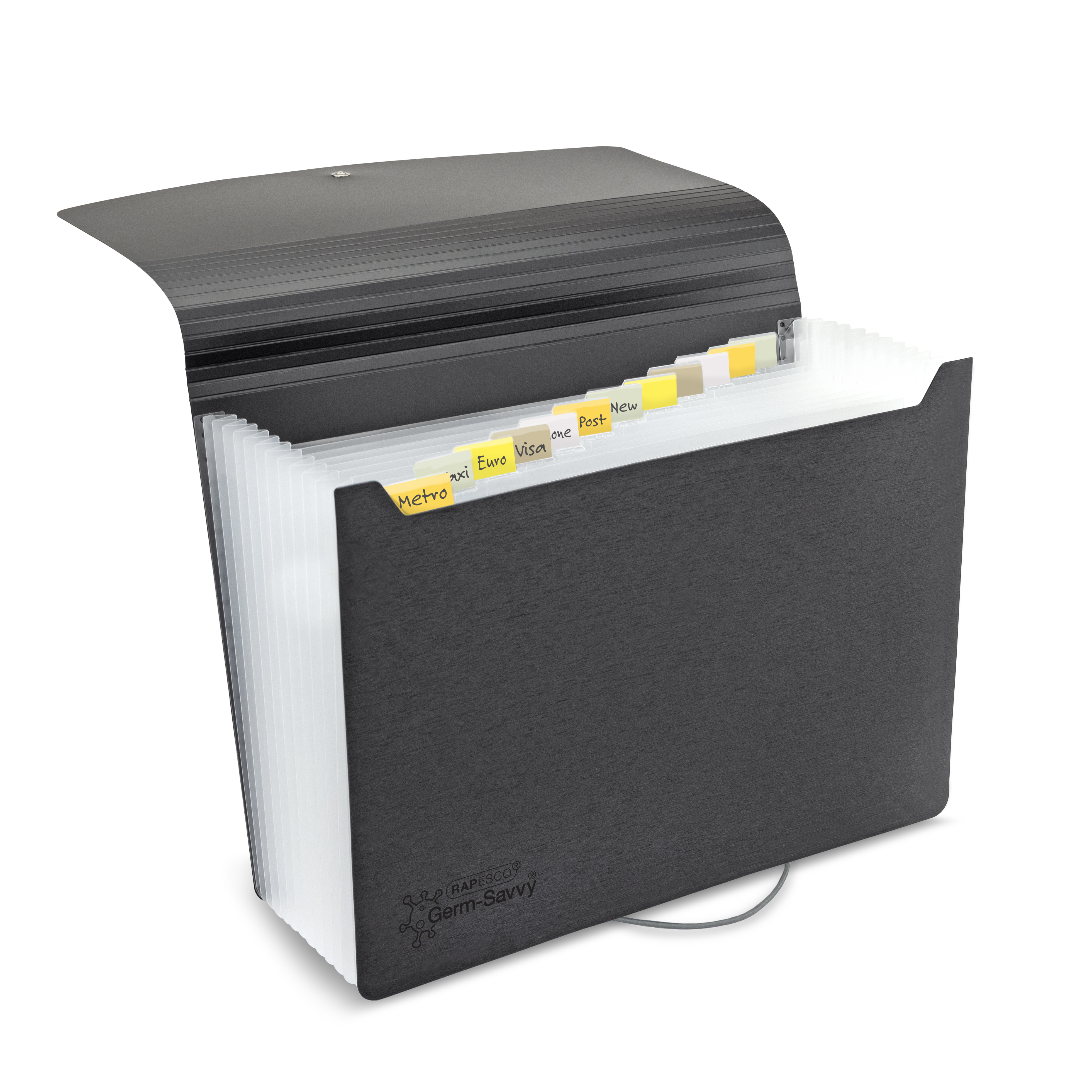 Fächermappe Rapesco 1638 A4 13F schwarz 13-Fach, mit antibakteriellem Schutz