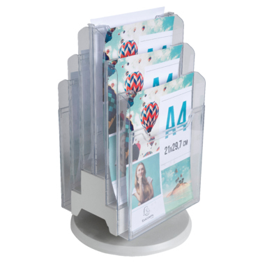 Prospektständer Exacom. 60558D A4 Desk-Tower, Transparent/ Lichtgrau
