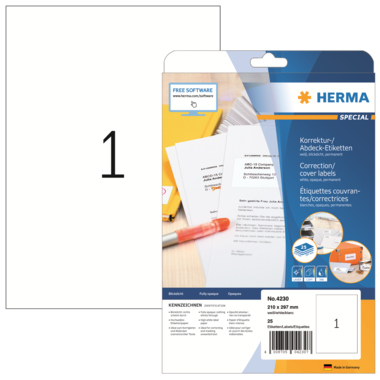Etikett Herma 4230 210x297mm weiß Korrekturen Blickdicht, Permanent Haft.