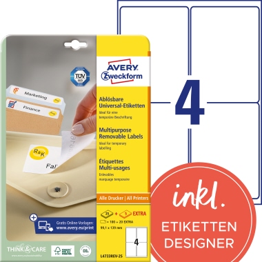 Etikett Avery Zweckform L4733REV-25 99,1x139mm weiß ablösbar 120 St.