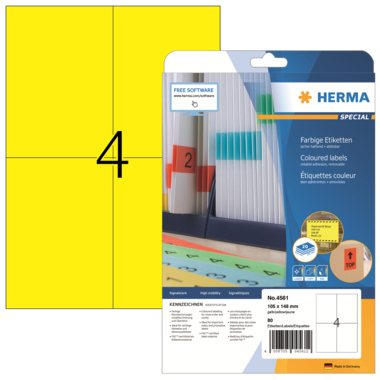 Etikett Herma 4561 105x148mm gelb ABLÖSBAR, MATT, FÜR INKJET-, LASER- FARB