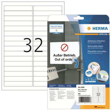 Etikett Herma 4209 96,0x16,9mm weiß Inkjet-, Laser- U. Kopier, Ablösbar