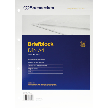 Briefblock Soennecken 2304 A4 kar. gelocht, Lin.28, 50Bl