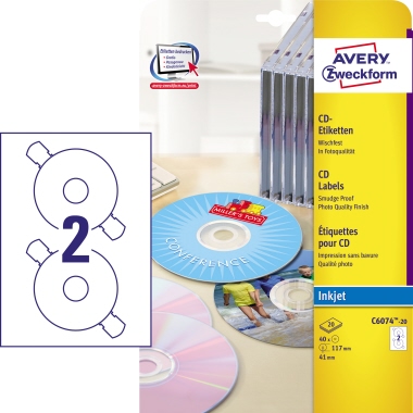 Etikett CD Zweckf. C6074-20 117mm weiß Inkjet-