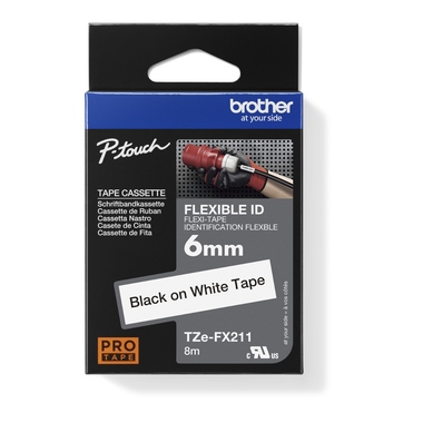 Schriftband Brother TZe-FX211 weiß/schwarz 16mm x 8m