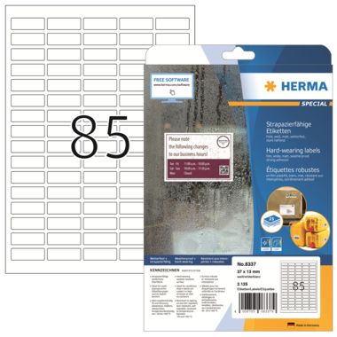 Etikett Herma 8337 37x13mm weiß Strapazierfähig, Stark Haftend, Folie Ma