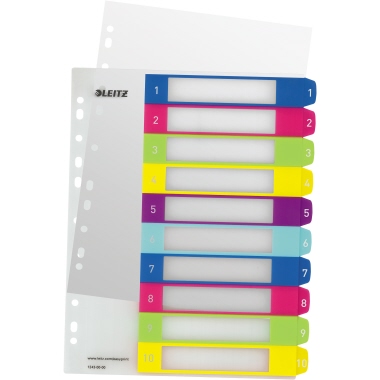 Register Leitz WOW 1243 1-10 farbig 1-10 beschriftbar, Pp, extra breit