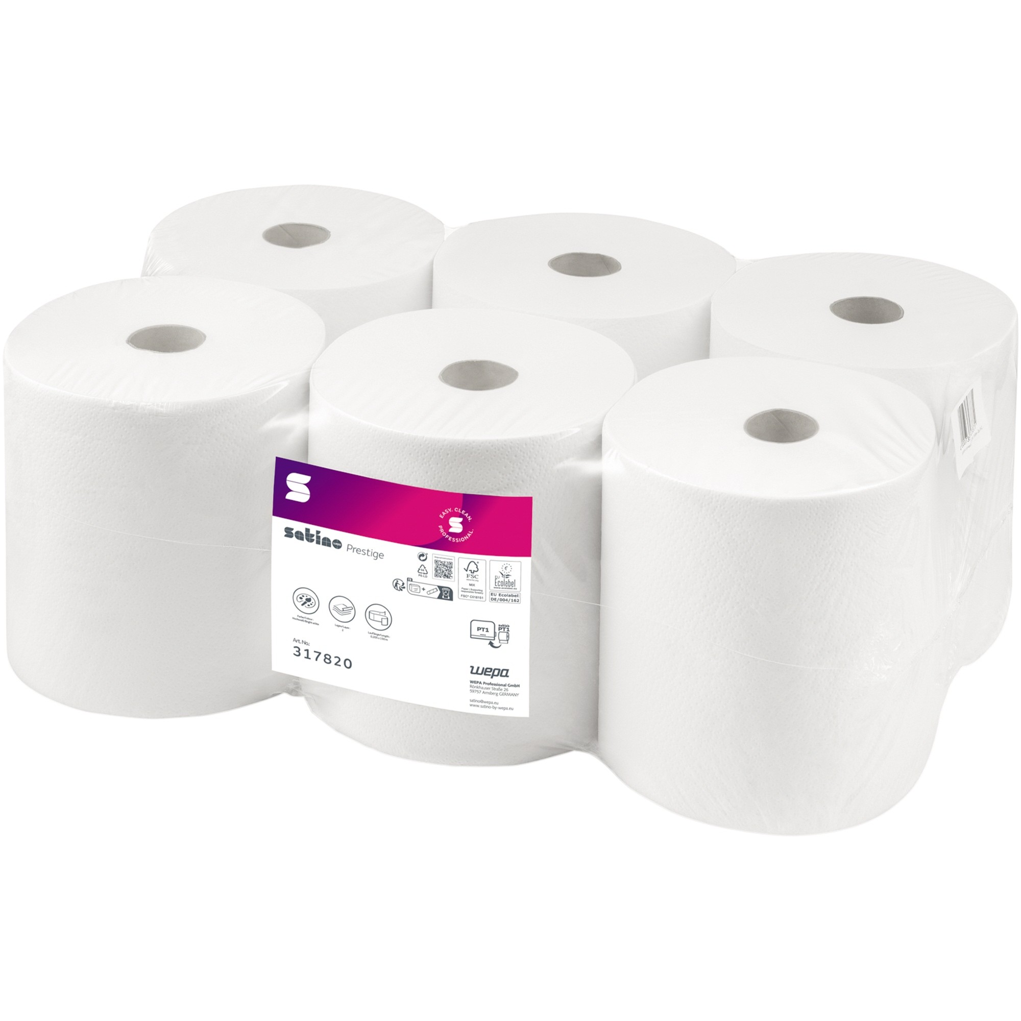 Handtuchrolle Satino prestige 2lg. h.ws PT1-kompatibel Pck. 6 Rollen a 150m