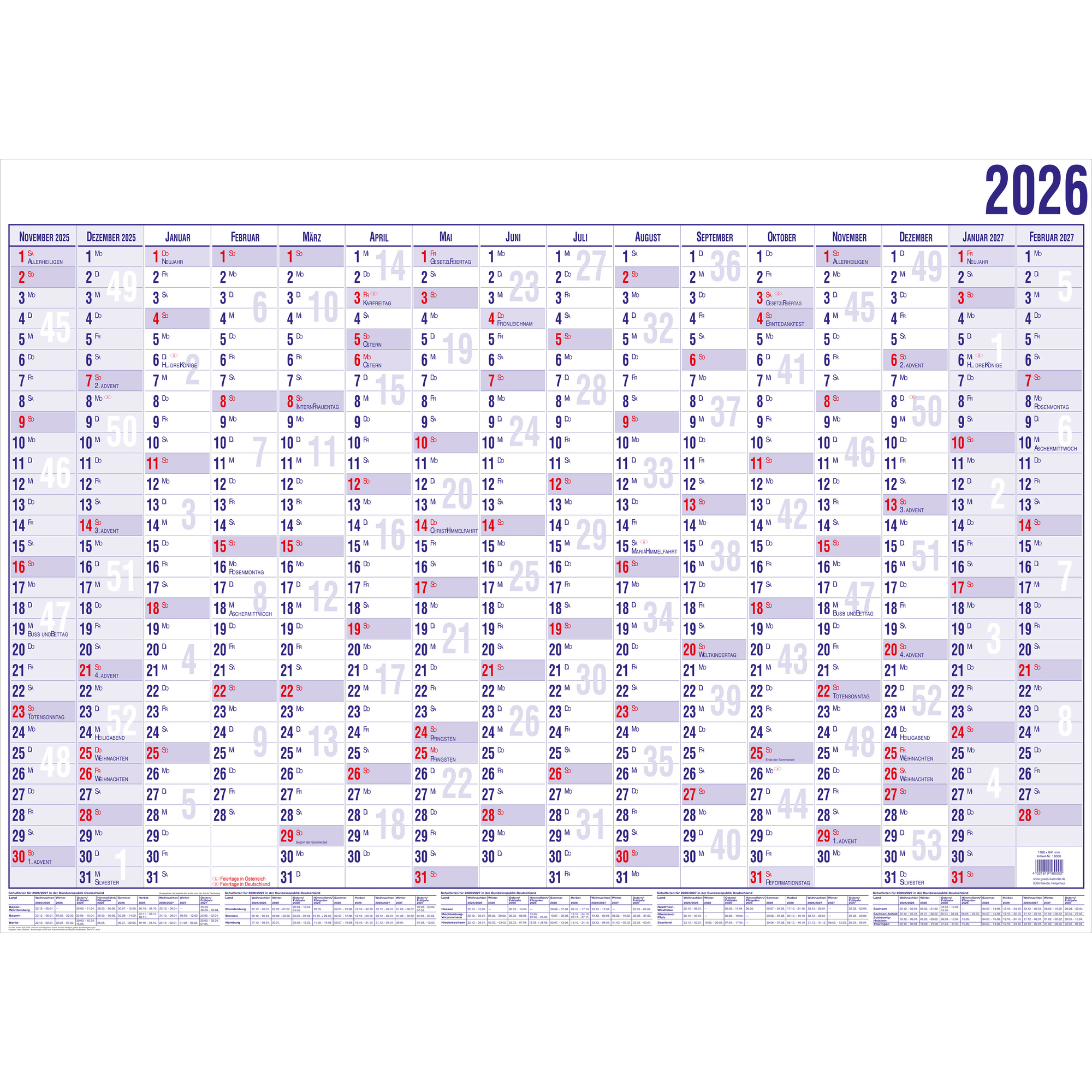 Wandplaner Güss 16000 A0 1S/16M 170g Papier, 120x84cm