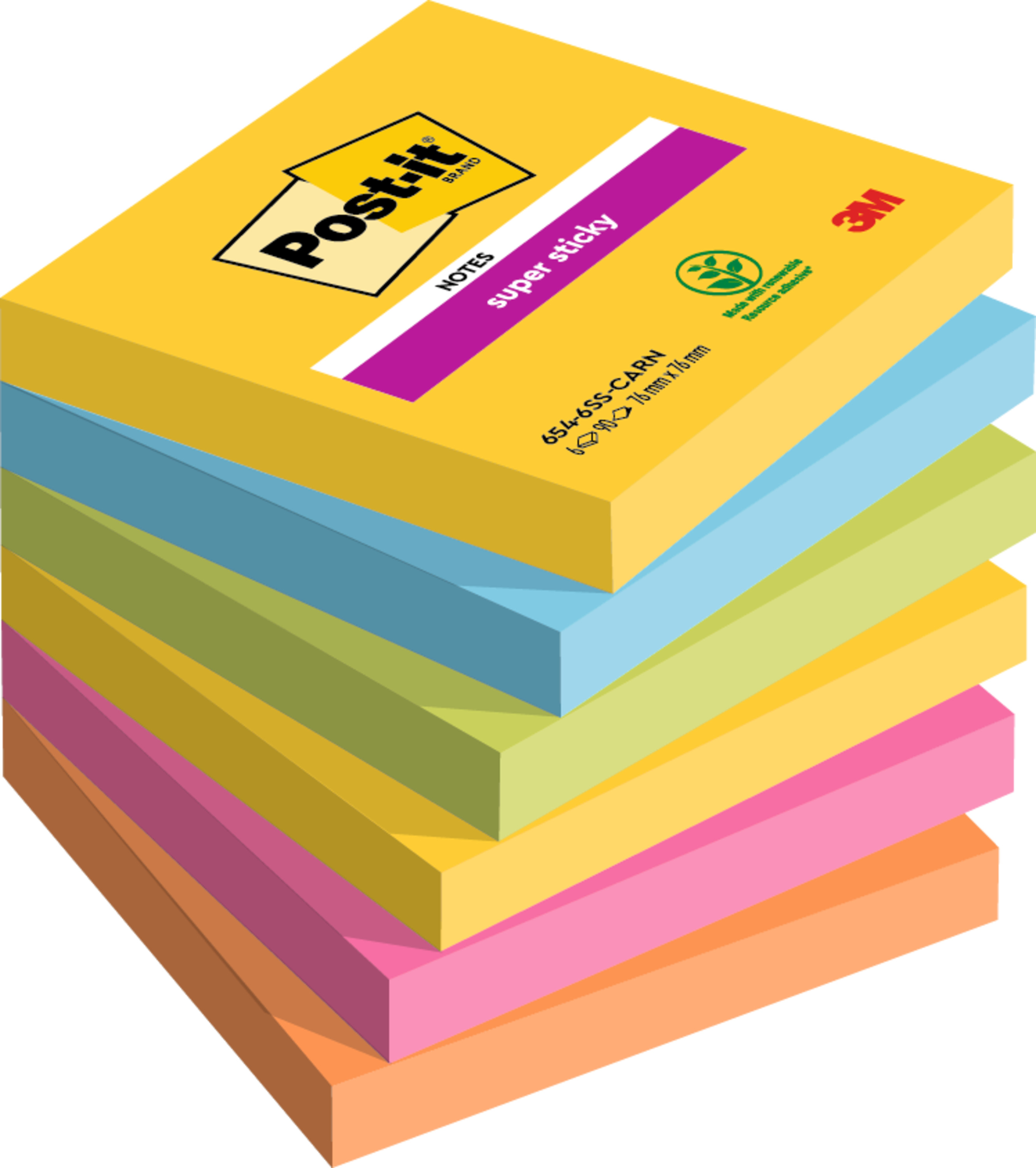 Haftnotiz Post-It 6546SS 76x76mm mixed Ultragelb,-blau,-pink,limonengr.,-orange
