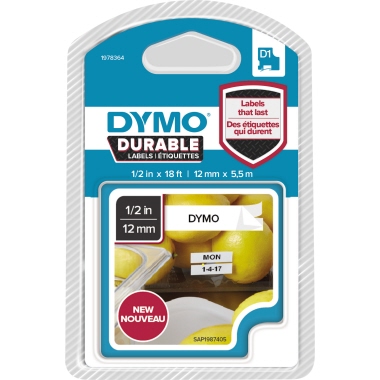 Schriftband Dymo 78364 schwarz/weiß 12mm X 5,5m Vinyl