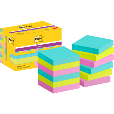 Haftnotiz Post-It Super Sticky 48x48mm 622-12SS-COS,türkis,neongr,neonpink 90Bl