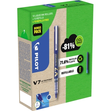 Tintenroller Pilot 2207 V7 Greenpack bl 10 Schreiber + 10x3 Patronen blau